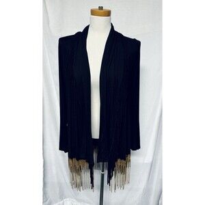 T-Party Womens Fringe Open Front Cardigan S Black Brown Boho Festival Western